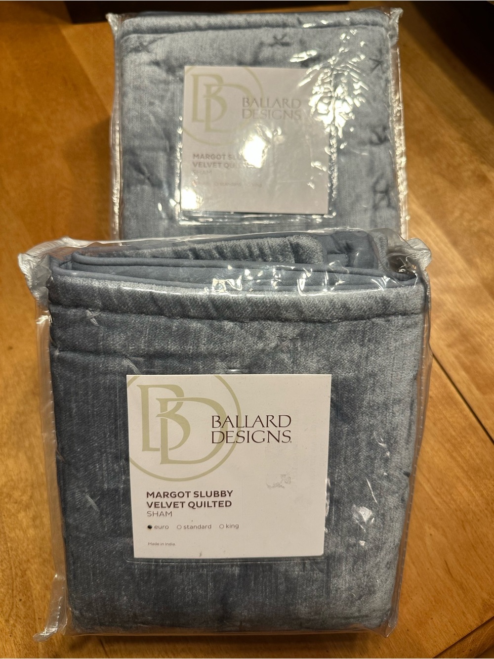 NWT Ballard Designs Margot Slubby Velvet Quilted Euro Sham-Set of Two - Picture 3 of 4